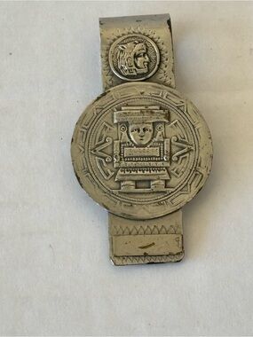 Embossed Silver-Tone Tribal Motif Money Clip